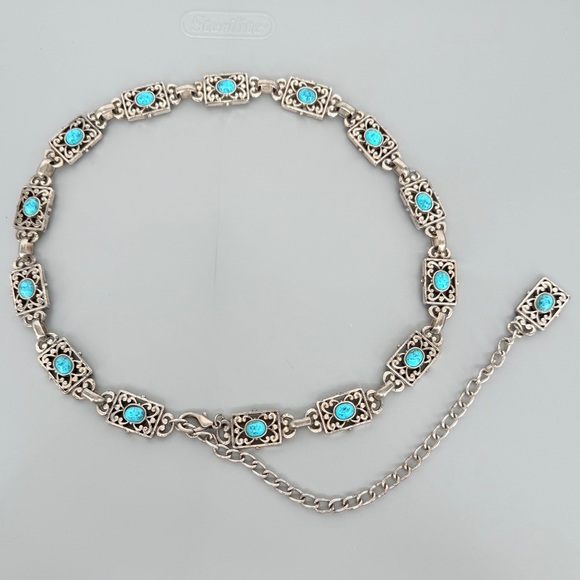 Vintage Western Stone Concho Metal Chain Belt with‎ Clip Fits Women's 28"-37" - Picture 1 of 4